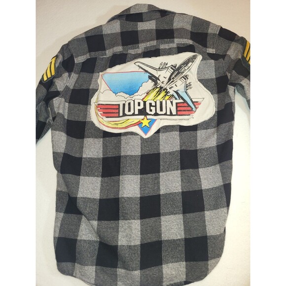 American Eagle MENS Unique Top Gun  Flannel Shirt Black And Grey - Picture 7 of 10